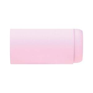 En pastellrosa cylindrisk behållare ligger horisontellt mot en vit bakgrund, med en rundad lock i ena änden — en Gaskåpa TIG-brännare Stora Linde.